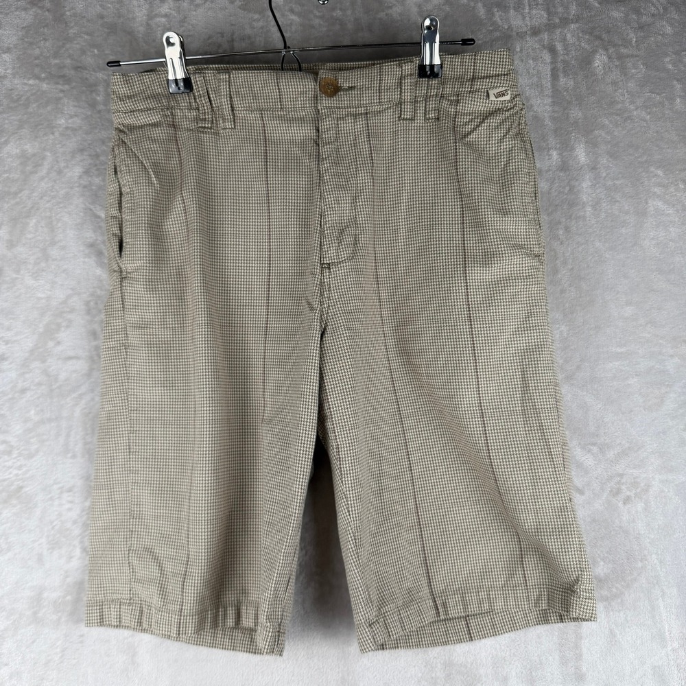 vintage Vans Mens Houndstooth Chino Shorts Tan Brown Plaid Skater Casual Size 30